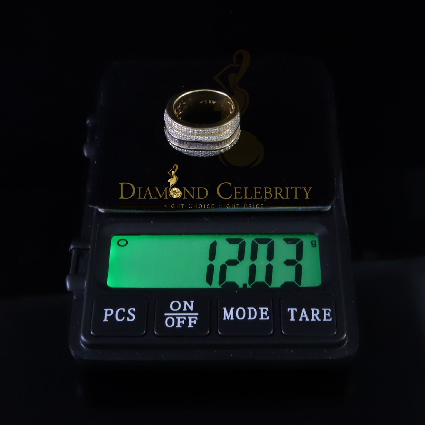 DiamondCelebritees Sterling Yellow Silver 4.50ct Cubic Zirconia ROUND Band Men's Ring Size 8.5