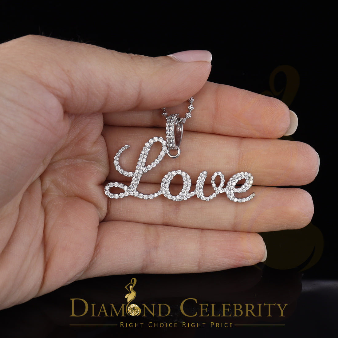 DiamondCelebritees White Attractive" LOVE" Letter 925 Sterling Silver Pendant 2.08ct Cubic Zirconia