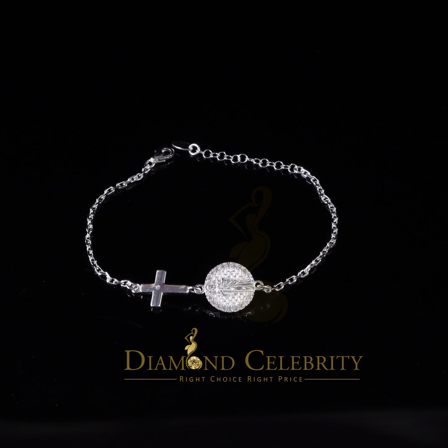 Diamondcelebritees CZ White Women's 925 Sterling Silver Virgin Merry and Cross Bracelet SZ 8