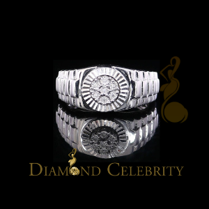 DiamondCelebritees 925 Sterling Silver 0.05ct Real Diamond Men's Style White Band Style Ring SZ 10