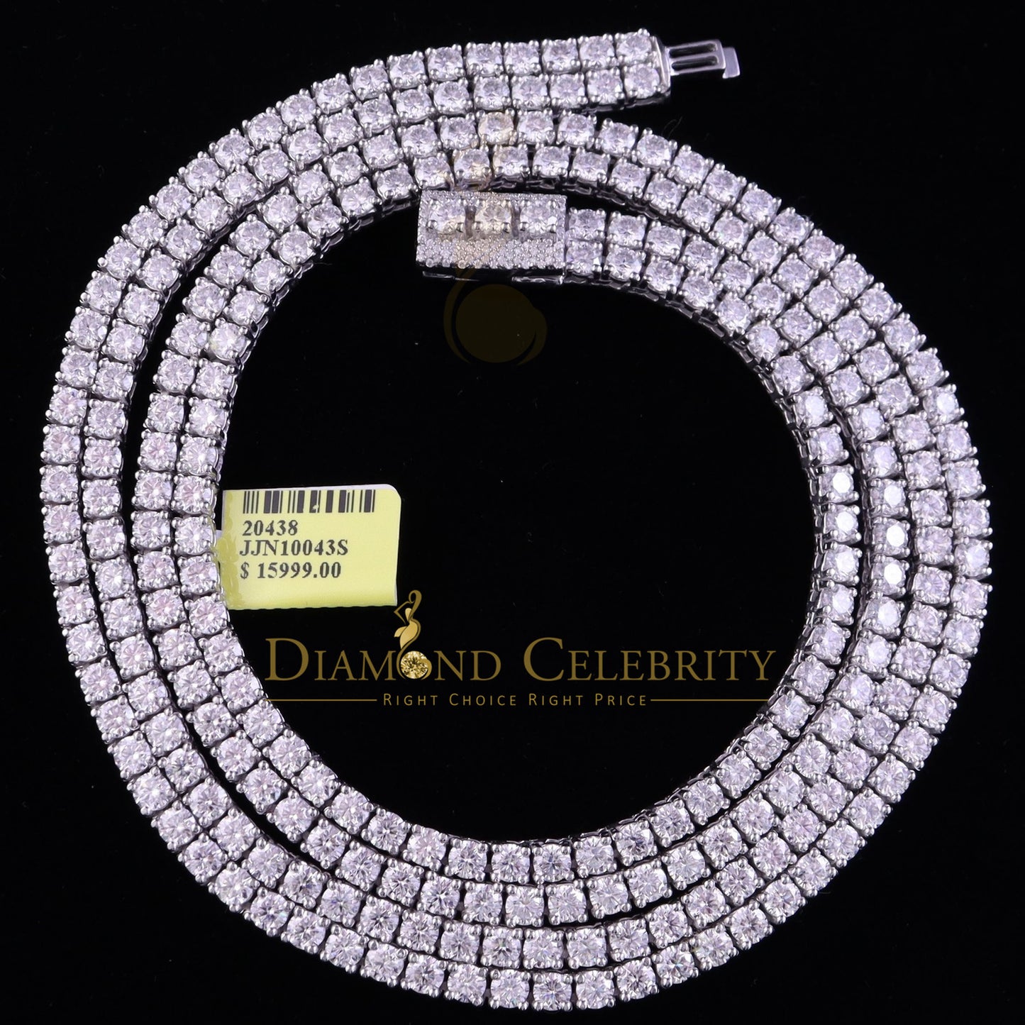 DiamondCelebritees Tennis Men's Necklace 925 Silver White 55ct Moissanite size 22inch & Width 4mm