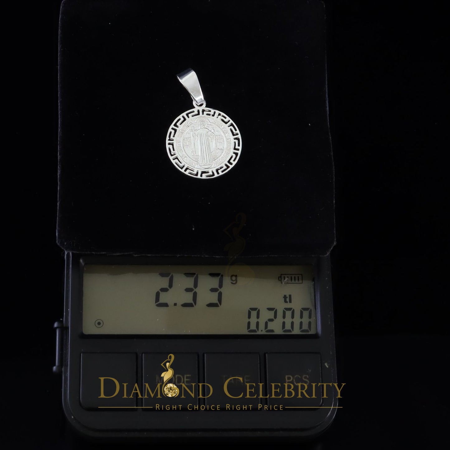 DiamondCelebritees 925 Sterling Silver Double Side Benedict Men's/Women's Pendant White Religious
