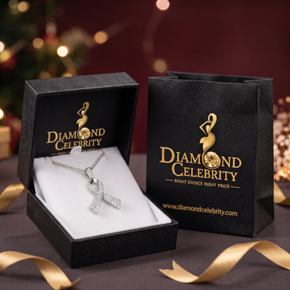 DiamondCelebritees 925 Silver White Clear 0.50ct CZ Hope Ribbon Pendant for Breast Cancer Support
