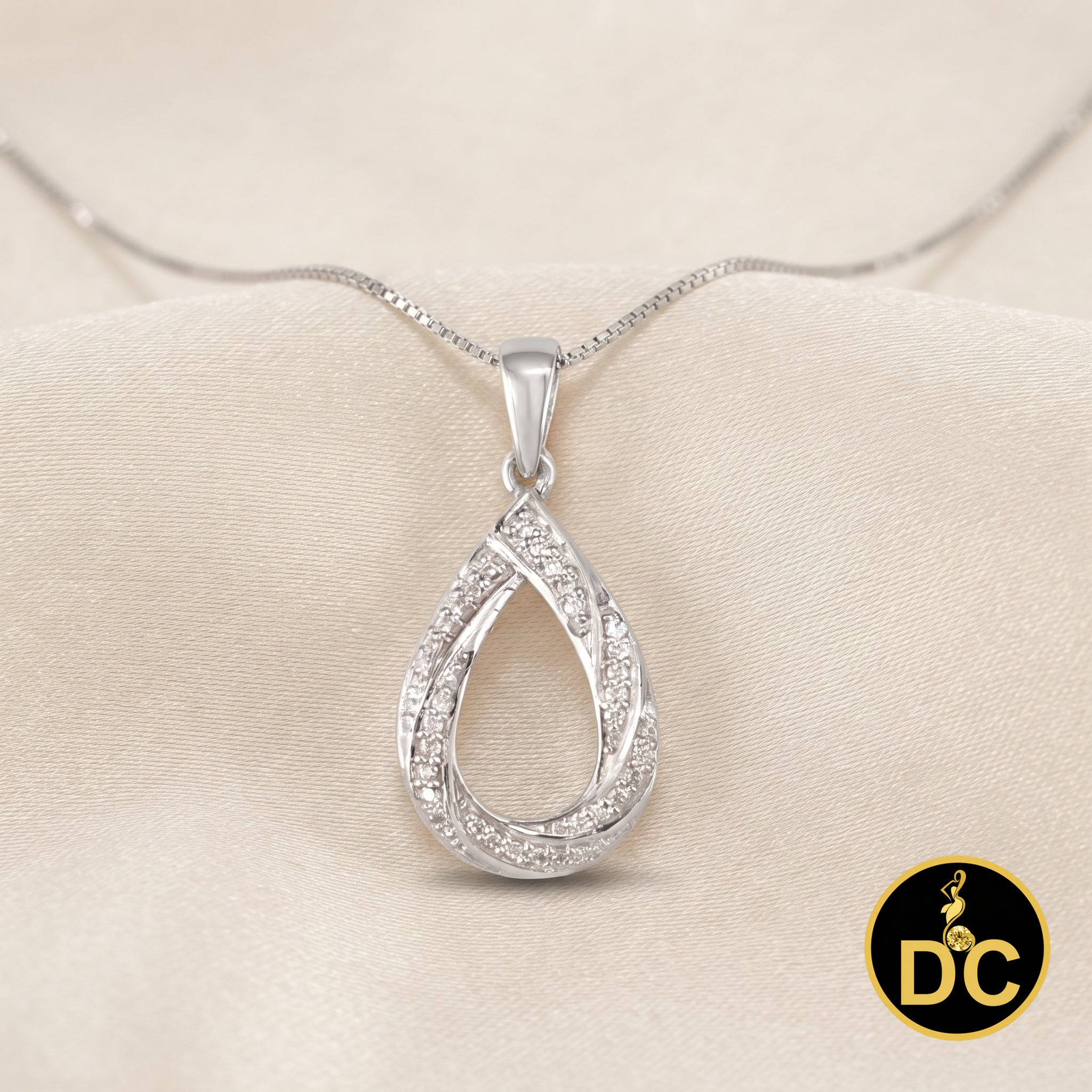 DiamondCelebritees 925 Sterling Silver Teardrop/Pear Shaped intertwined 0.37ct Cubic Zircon Pendant