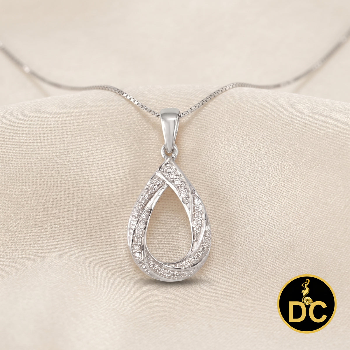 DiamondCelebritees 925 Sterling Silver Teardrop/Pear Shaped intertwined 0.37ct Cubic Zircon Pendant
