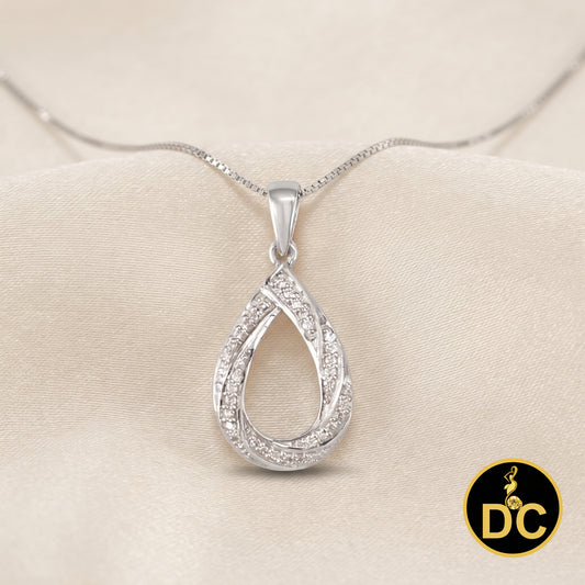 DiamondCelebritees 925 Sterling Silver Teardrop/Pear Shaped intertwined 0.37ct Cubic Zircon Pendant