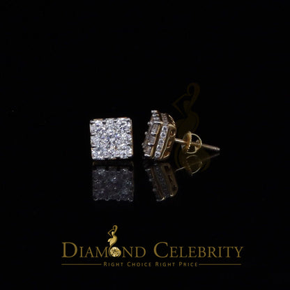 DiamondCelebritees Real Moissanite Square Earrings 10k Real Yellow Gold 2.25ct VVS 'D' Color