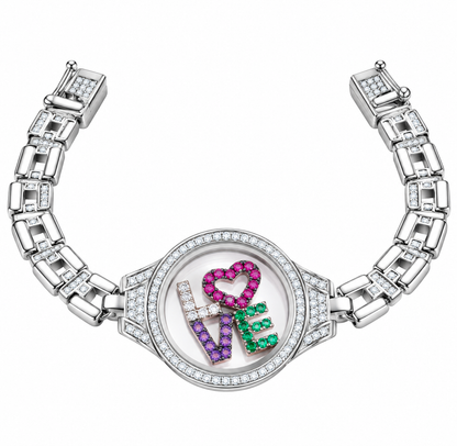 Diamondcelebritees 925 Sterling Silver White Bracelet Iced Out Floating Love Cubic Zirconia Size 7