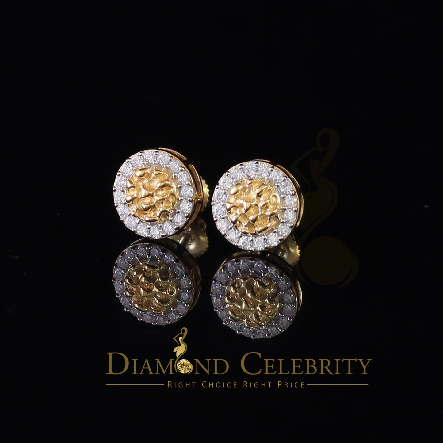 DiamondCelebritees 1.00ct Moissanite Yellow 925 Sterling Silver Women's Circle Shape Nugget Earring