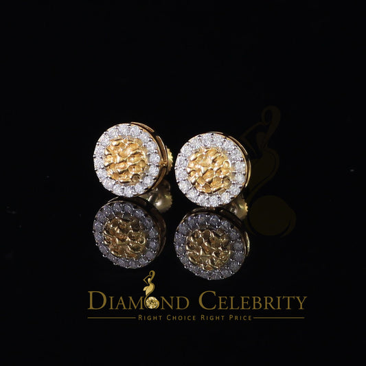 DiamondCelebritees 1.00ct Moissanite Yellow 925 Sterling Silver Women's Circle Shape Nugget Earring