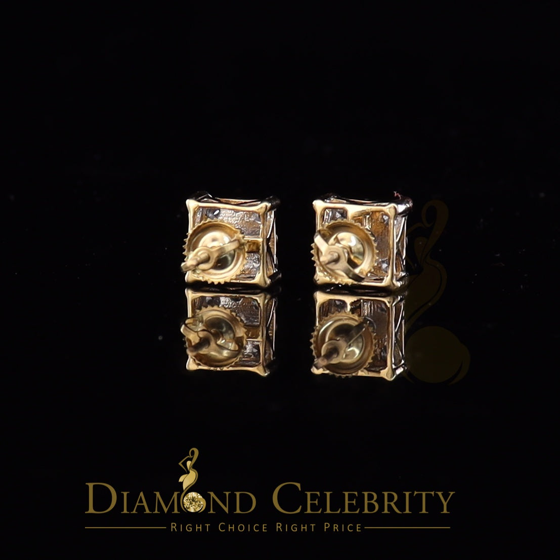 DiamondCelebritees 10K Real Yellow Gold with Real 1.50ct Diamonds Square Stud Earrings