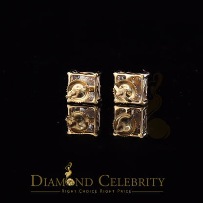 DiamondCelebritees 10K Real Yellow Gold with Real 1.50ct Diamonds Square Stud Earrings