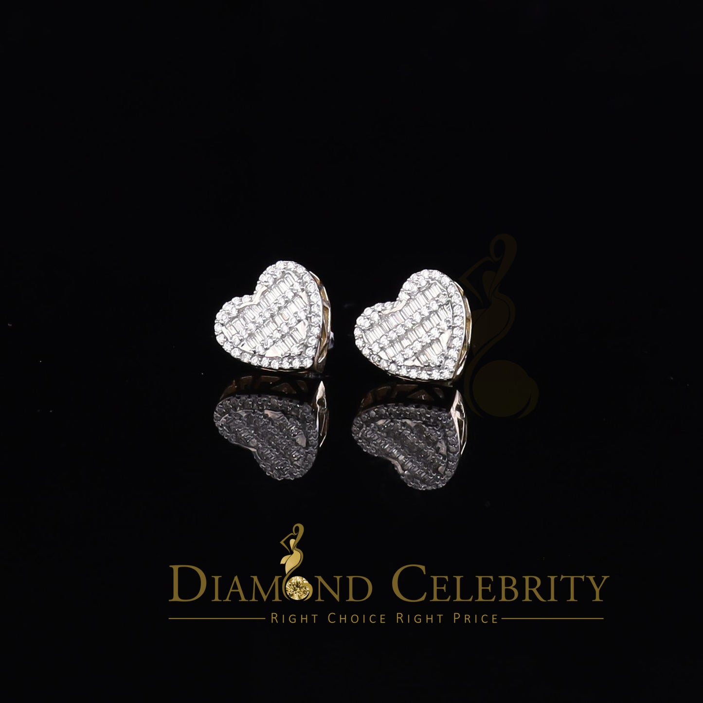 DiamondCelebritees  925 Yellow Sterling Silver 1.48ct Cubic Zirconia Men's & Women's Heart Earrings