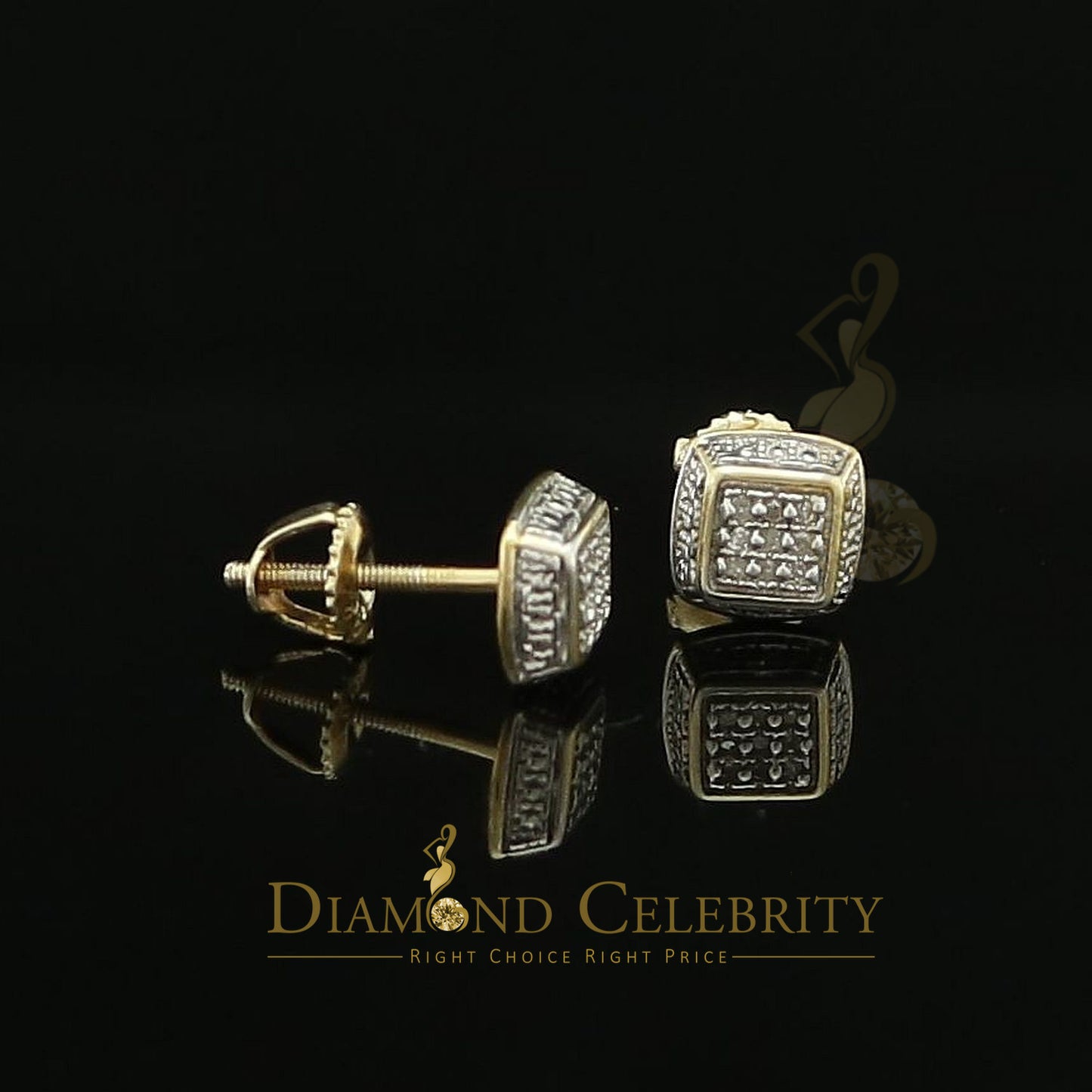 DiamondCelebritees 0.05ct Diamond Square Earrings For Women Yellow 925 Sterling Silver Stud For Men