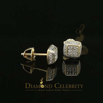 DiamondCelebritees 0.05ct Diamond Square Earrings For Women Yellow 925 Sterling Silver Stud For Men