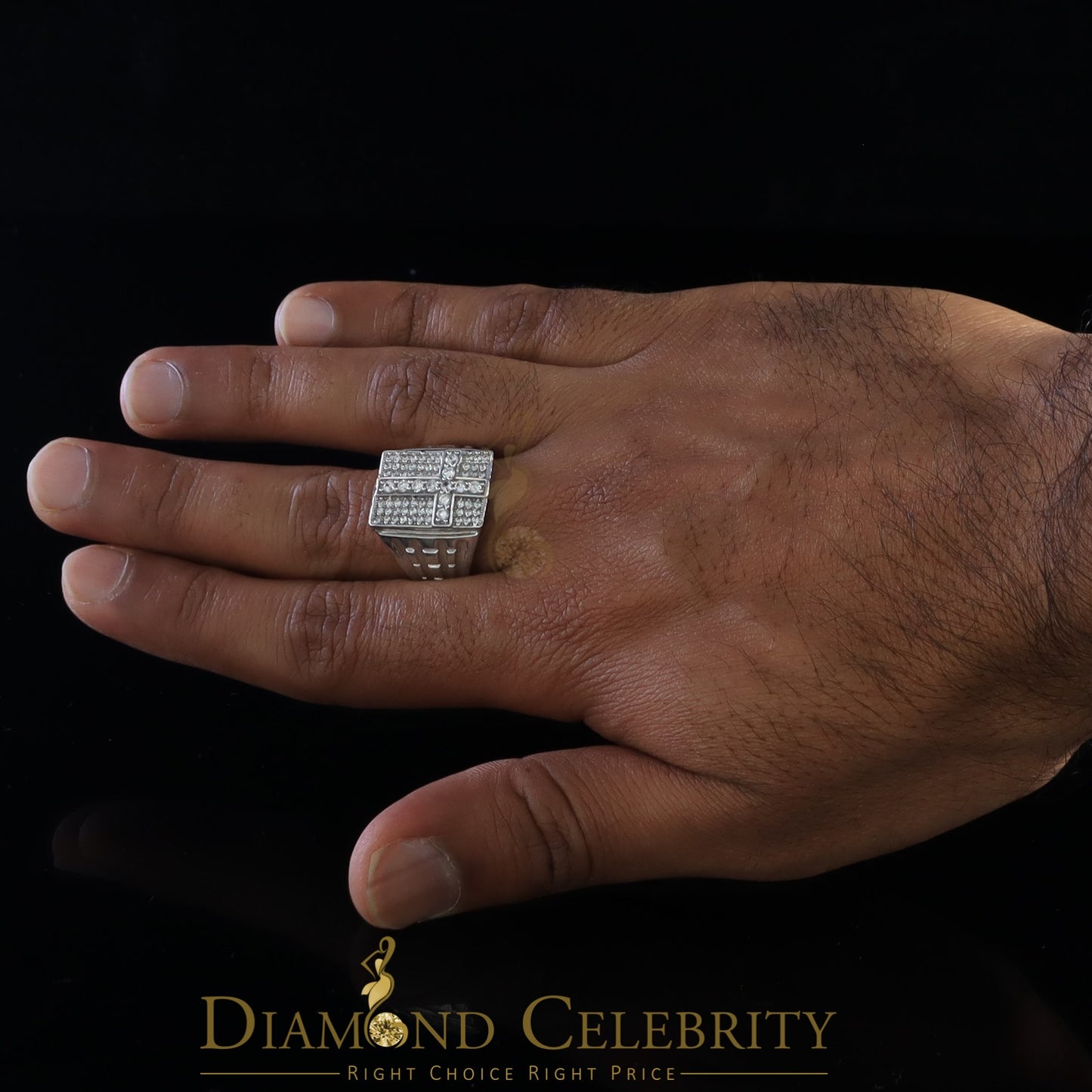 DiamondCelebritees 925 Silver White Cubic Zirconia 2.00ct Wide Square Men's Engagement Ring Size11