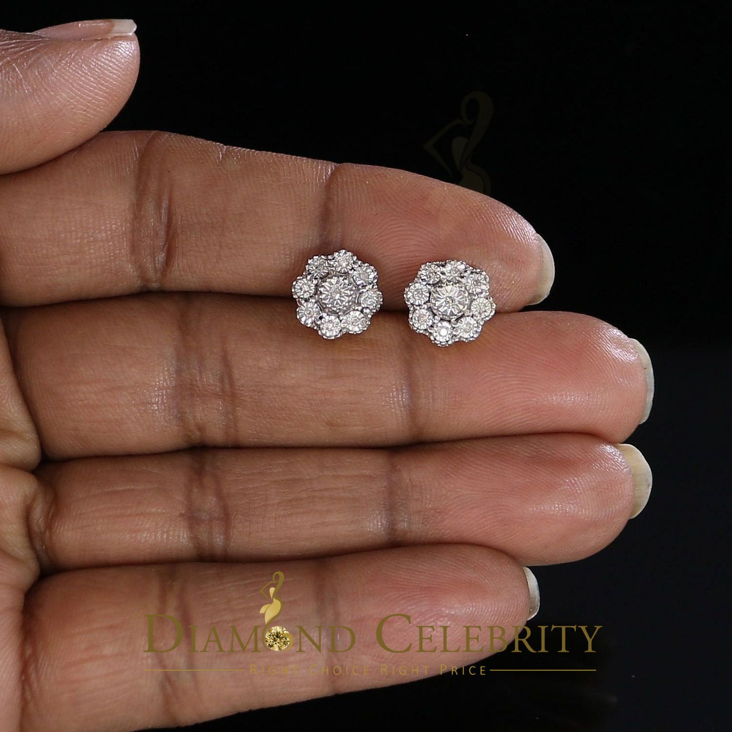 DiamondCelebritees 0.10ct Diamond 925 Sterling Silver Yellow Floral Earrings For Men's & Women's