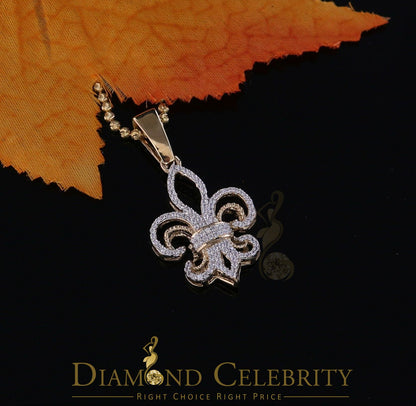 DiamondCelebritees Yellow 925 Sterling Silver Fleur de Lis Pendant with 0.93ct Cubic Zirconia Stone