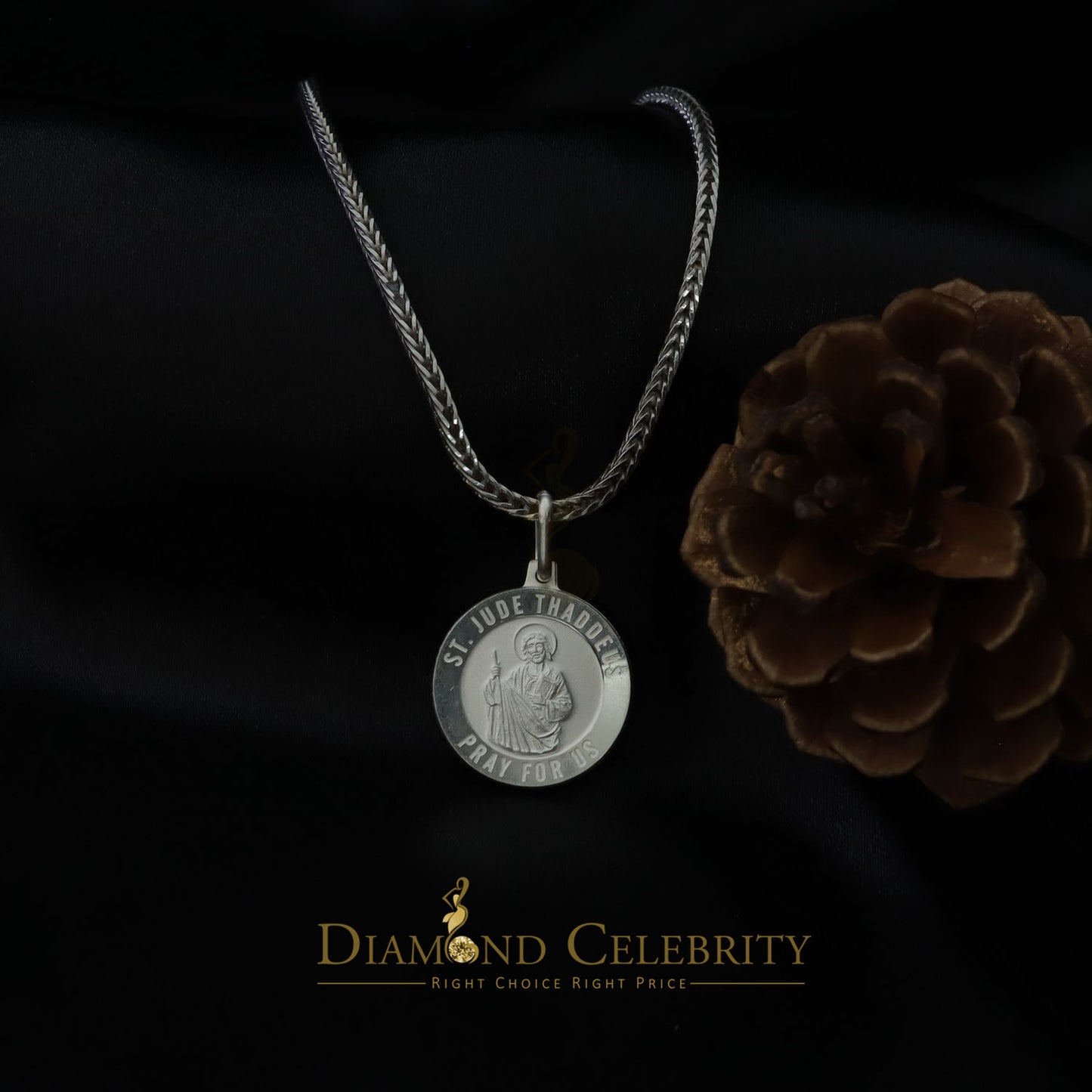 DiamondCelebritees 925 Sterling Silver Men's/Women's Saint Jude Thaddeus Pendant White Religious