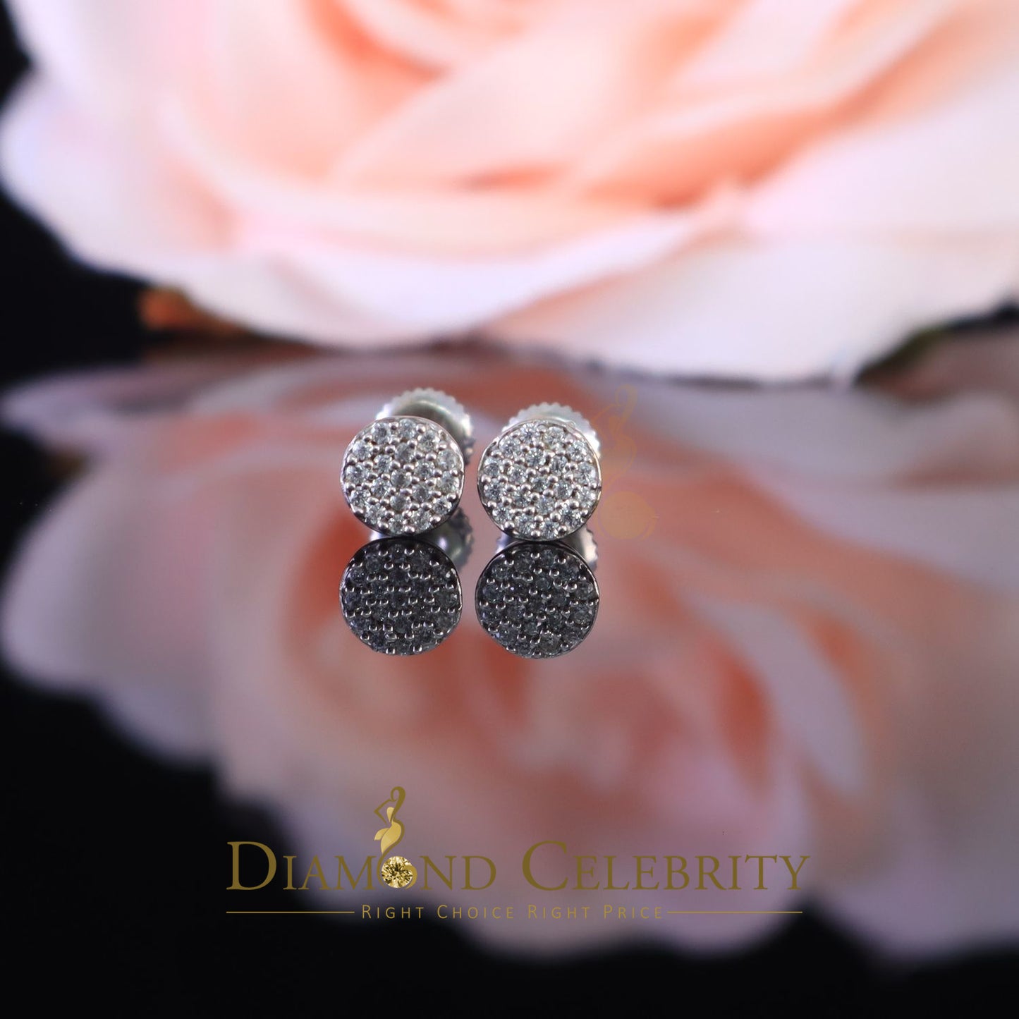 DiamondCelebritees  925 White Silver Aretes Para Hombre 0.30ct Cubic Zirconia Women's Round Earrings