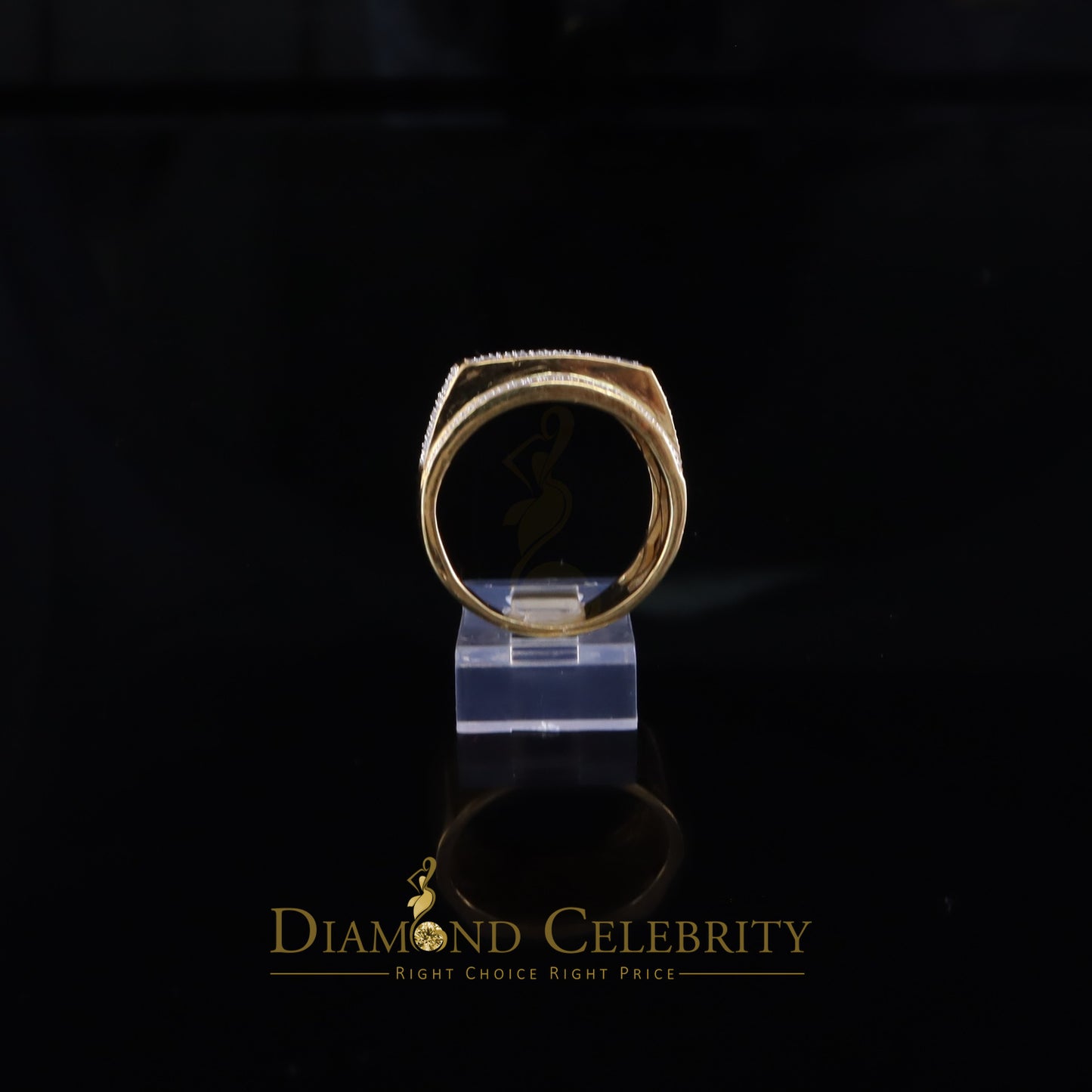 DiamondCelebritees Trendy Micro 0.33ct Real Diamond Men's 925 Silver Yellow Band Style Ring Sz 10
