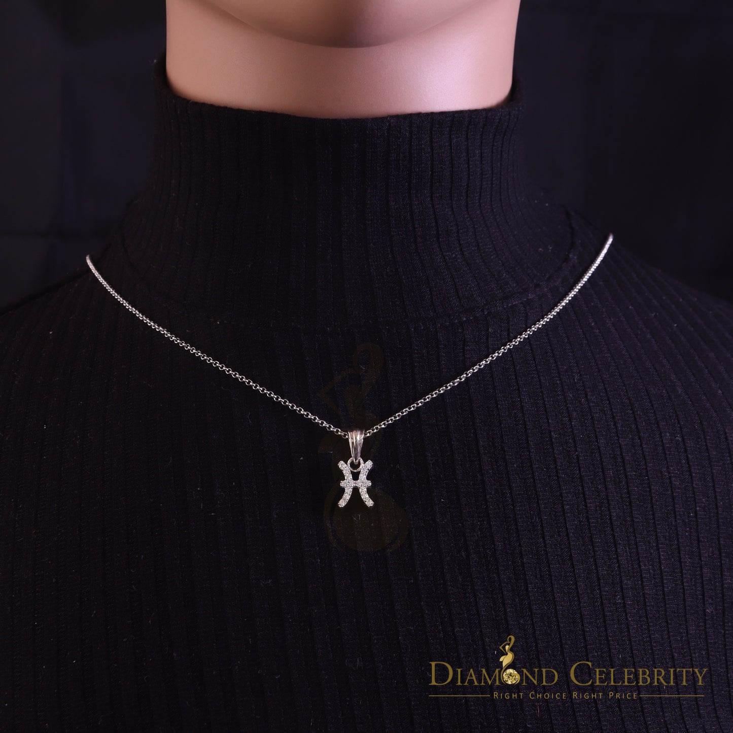 DiamondCelebritees 0.34ct Cubic Zirconia White Silver PISCES MARCH Month Pendant Men's & Women's