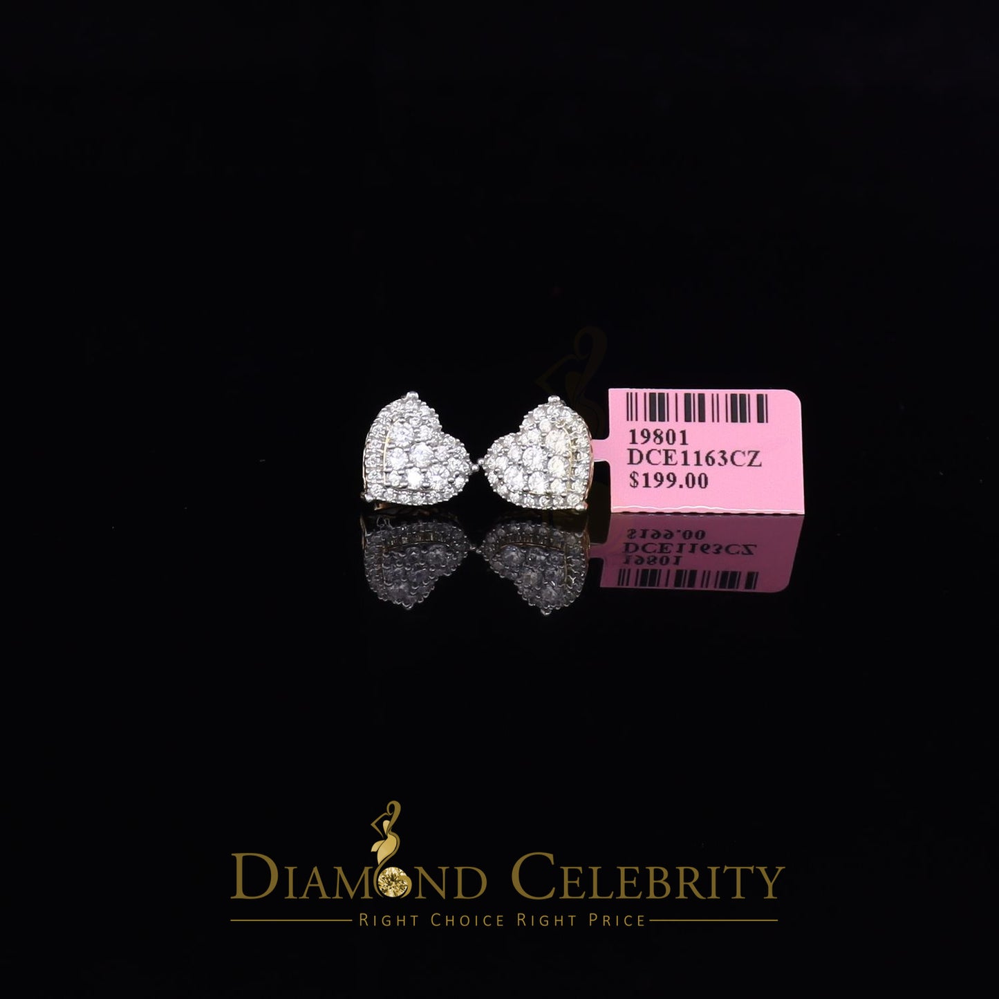 DiamondCelebritees  925 Sterling Yellow Silver 1.64ct Cubic Zirconia Heart Women's Stud Earrings