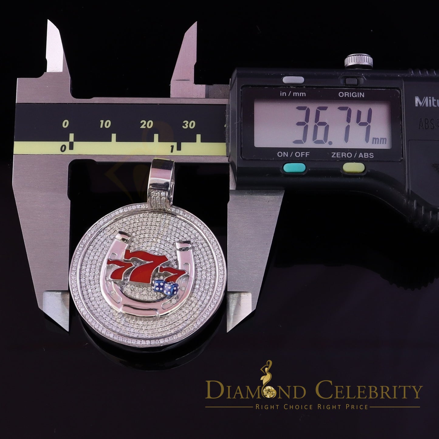Diamondcelebritees  Gamble W/2.00ct Moissanite White 925 Silver Lucky 777 W/Dice Horse Shoes Pendant