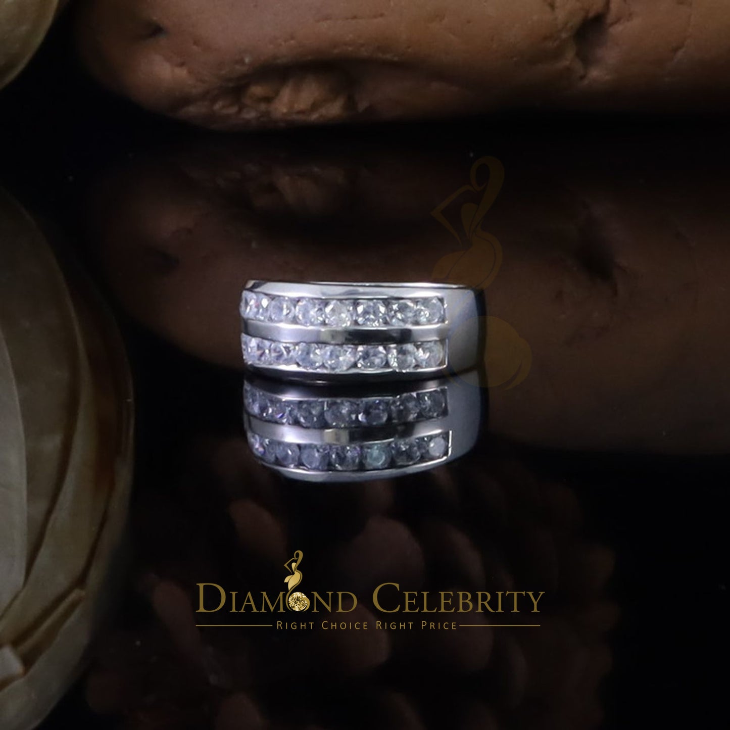 DiamondCelebritees Sterling White Silver Round 3.42ct Cubic Zirconia Round Men's Ring Size 10