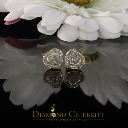 DiamondCelebritees 0.10ct Diamond Heart Earring Yellow 925 Sterling Silver Stud For Men's & Women's
