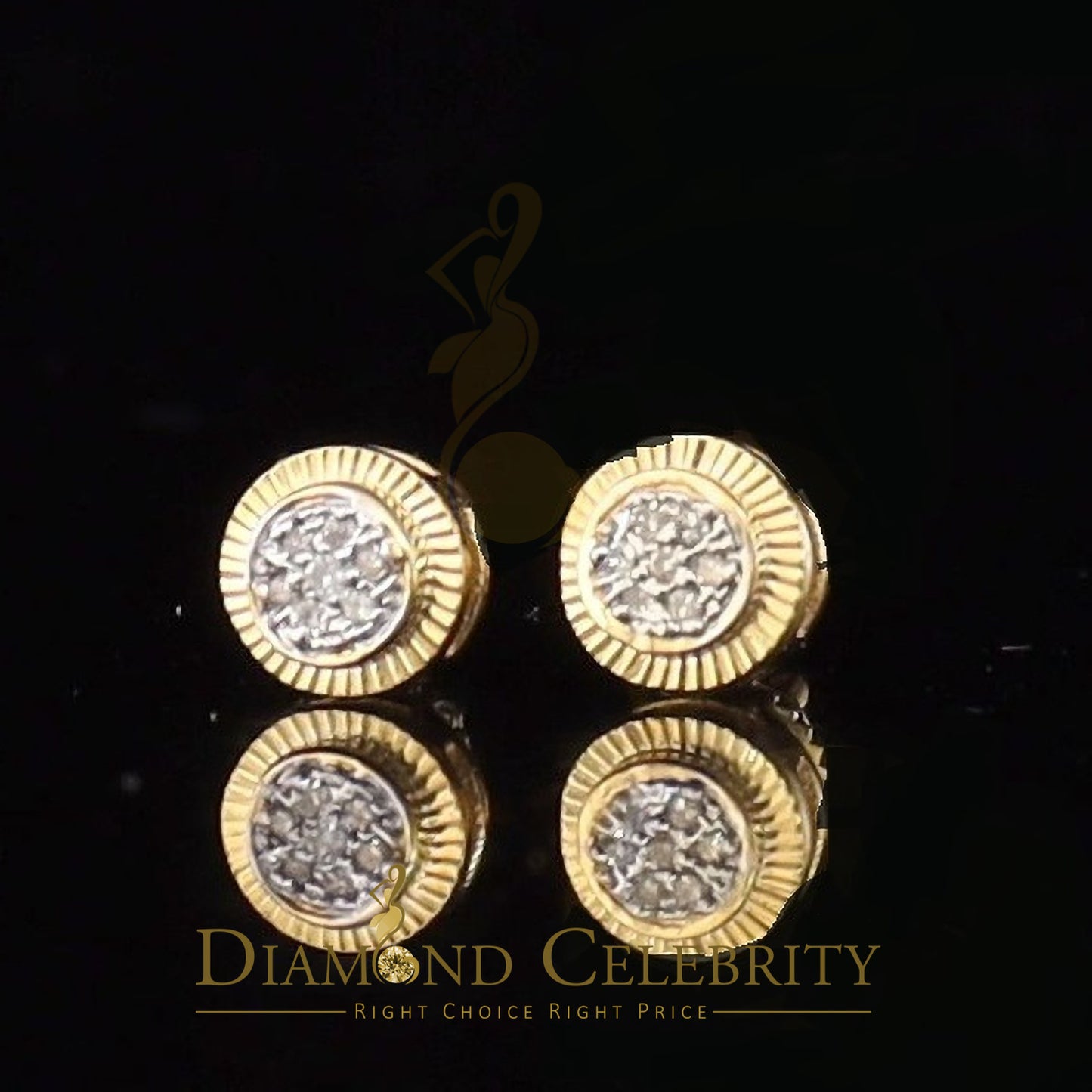 DiamondCelebritees 10K Real Yellow Gold with Real 0.05ct Diamonds Round Women's & Men's Earrings