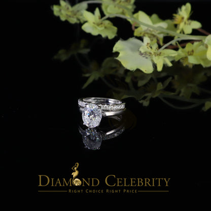DiamondCelebritees Sterling Silver Mens/ Women Bridal Ring Oval Shape White 5.0ct Moissanite Size 8