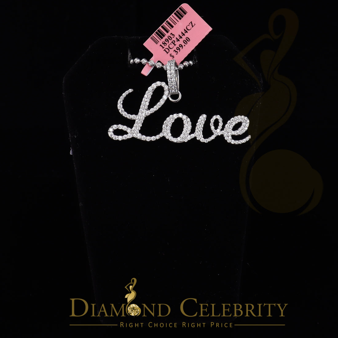 DiamondCelebritees White Attractive" LOVE" Letter 925 Sterling Silver Pendant 2.08ct Cubic Zirconia