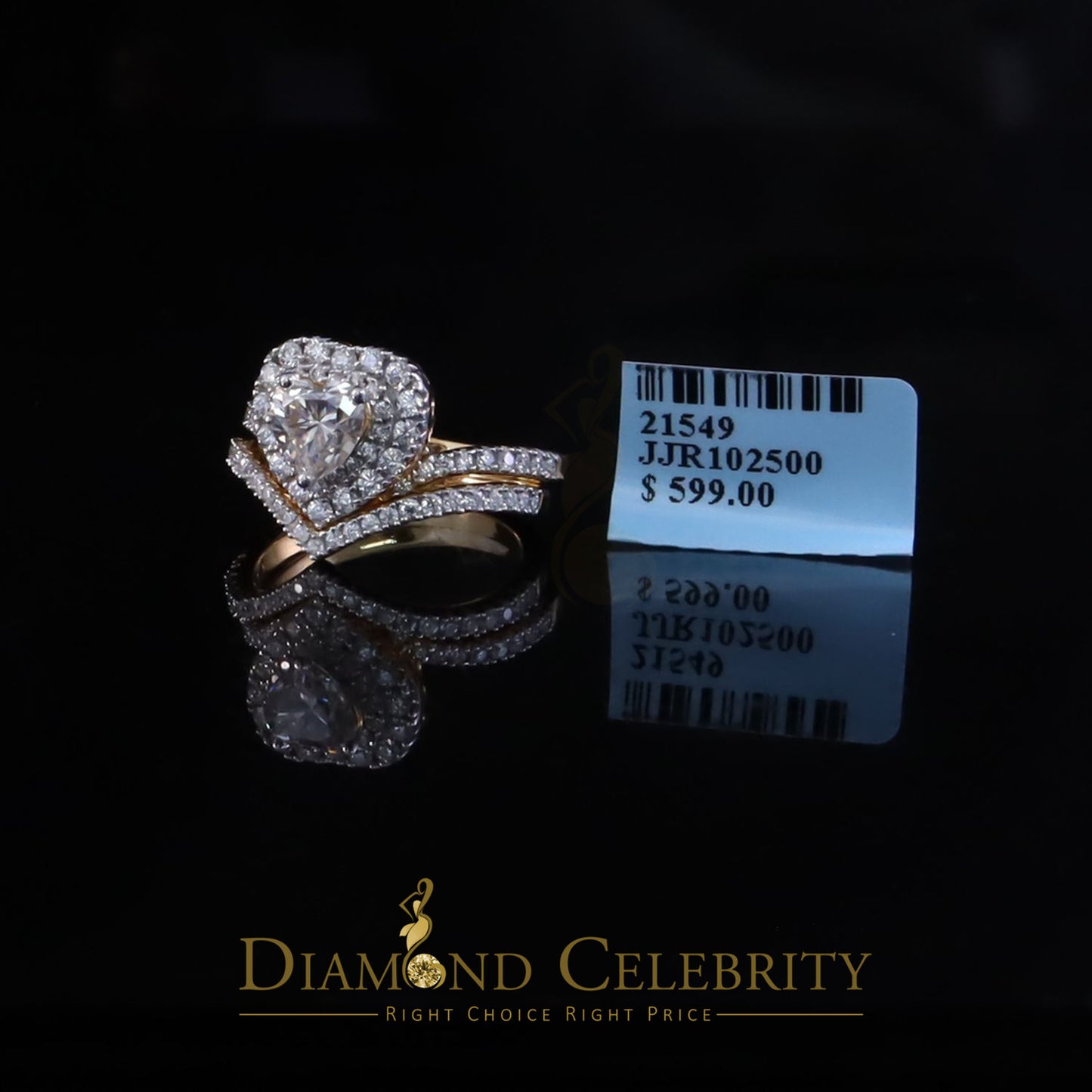 DiamondCelebritees Silver 1.66ct VVS D Heart Shape Moissanite Women Yellow Bridal Heart Ring SZ7