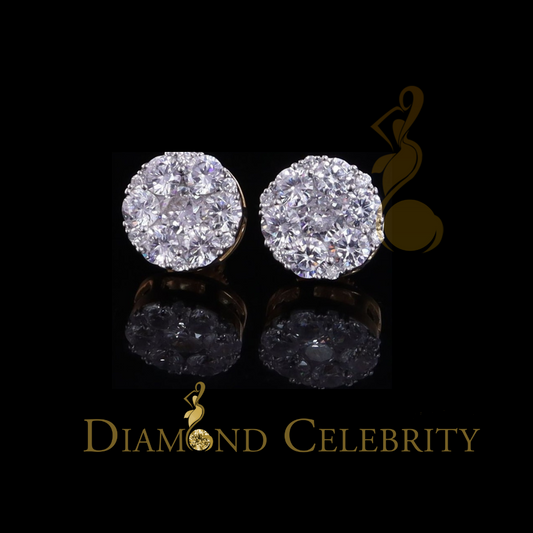 DiamondCelebritees  925 Sterling Yellow Silver 5.56ct Cubic Zirconia Women Round Stud Earrings