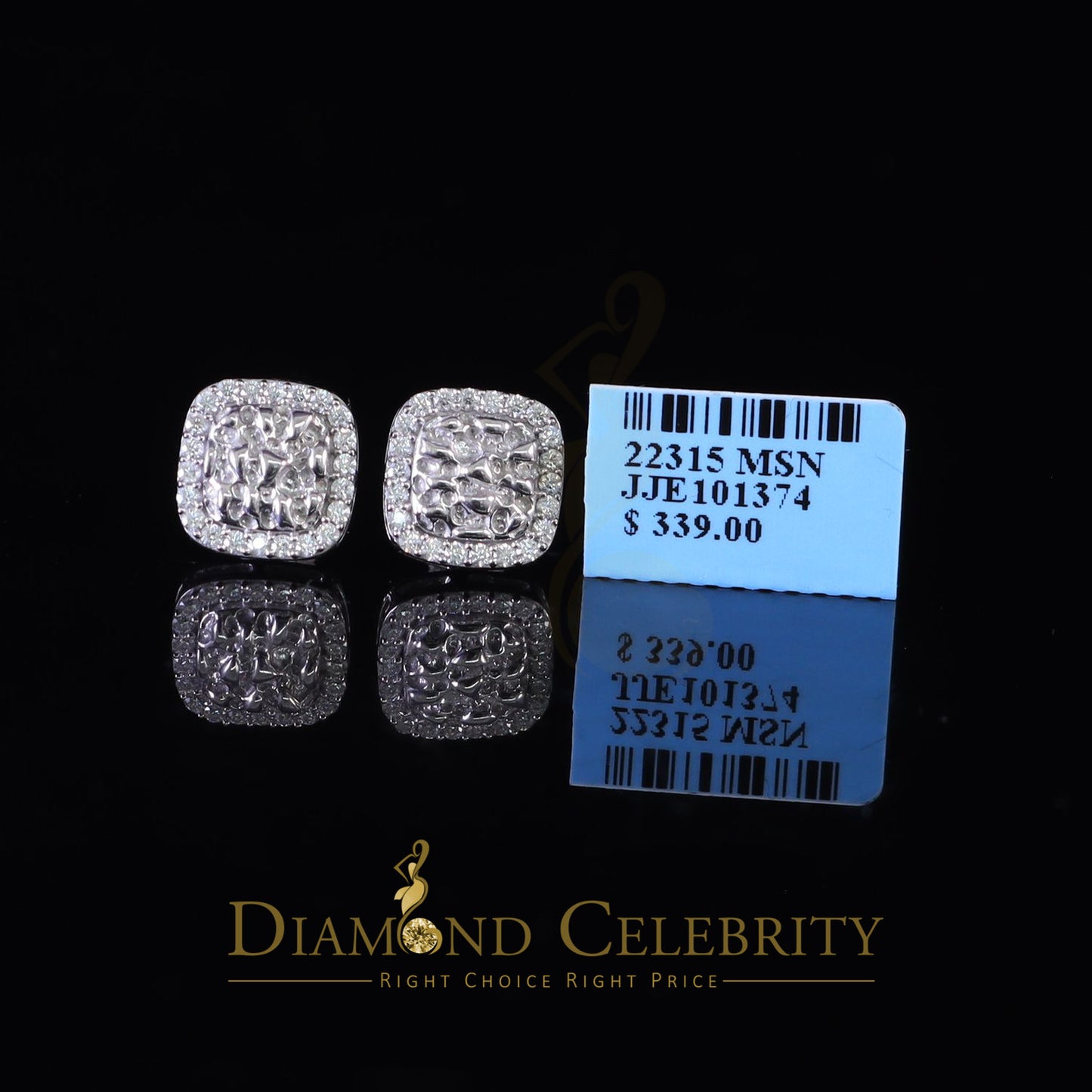 Diamondcelebritees 1.50ct Moissanite White 925 Silver Womens Round Edge Square Shape Nugget Earring