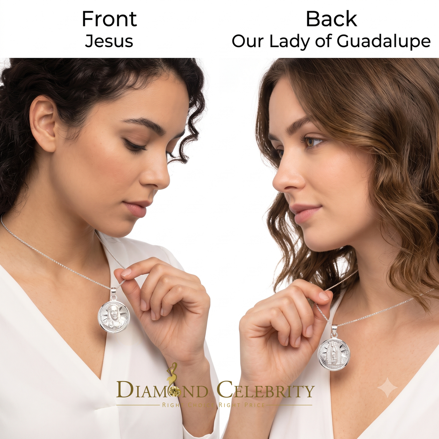 DiamondCelebritees Double Side Jesus & Gudalupe Men's/Women's Pendant Religious 925 Sterling Silver