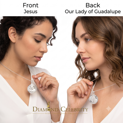 DiamondCelebritees Double Side Jesus & Gudalupe Men's/Women's Pendant Religious 925 Sterling Silver