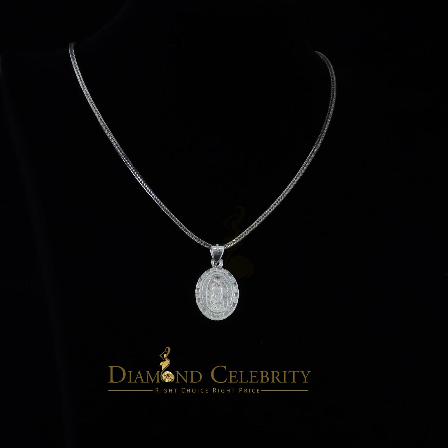 DiamondCelebritees 925 Sterling Silver Lady Guadalupe Men's/ Women's Pendant White Religious