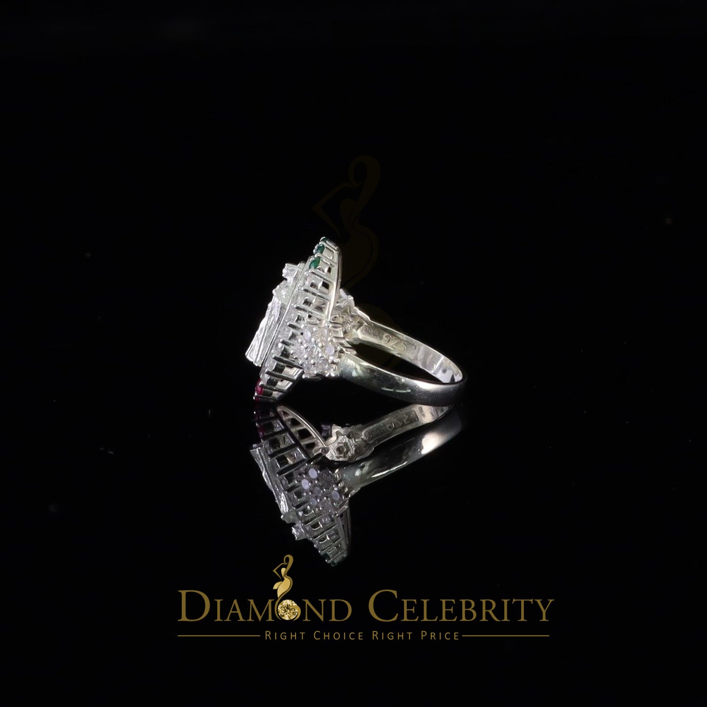 DiamondCelebritees White 925 Silver Saint Jude Thaddeus Pink & Green stone Women Religious Ring SZ7