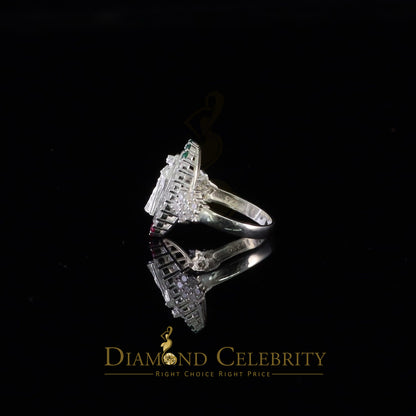 DiamondCelebritees White 925 Silver Saint Jude Thaddeus Pink & Green stone Women Religious Ring SZ7