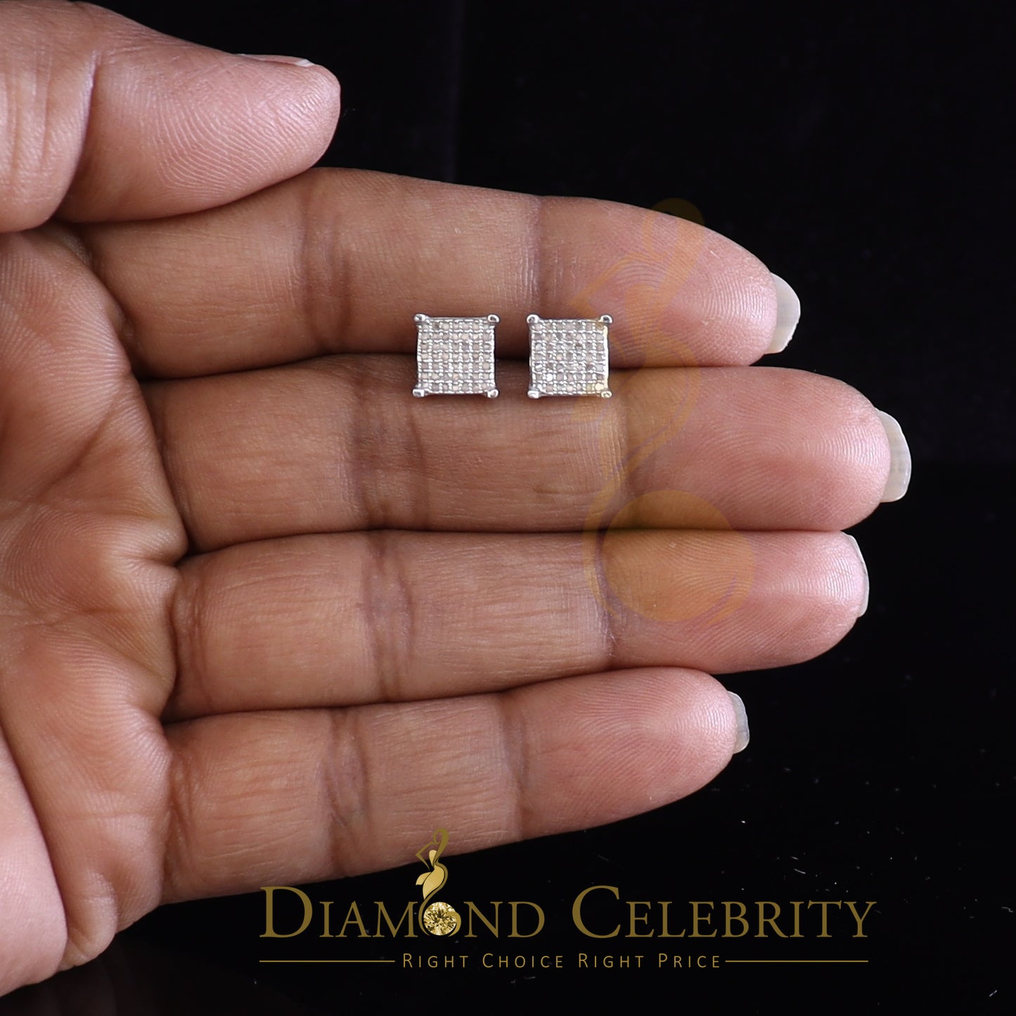 DiamondCelebritees 925 White Silver 0.25 ct Square Real Genuine Diamond Stud Men's Fashion Earrings