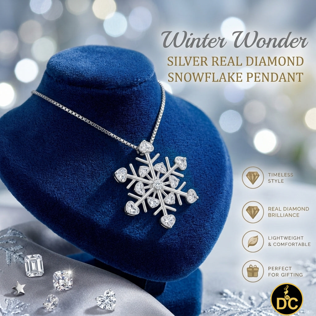 DiamondCelebritees  925 Sterling Silver White 0.01ct Real Diamond Snowflake Heart Accent Pendant