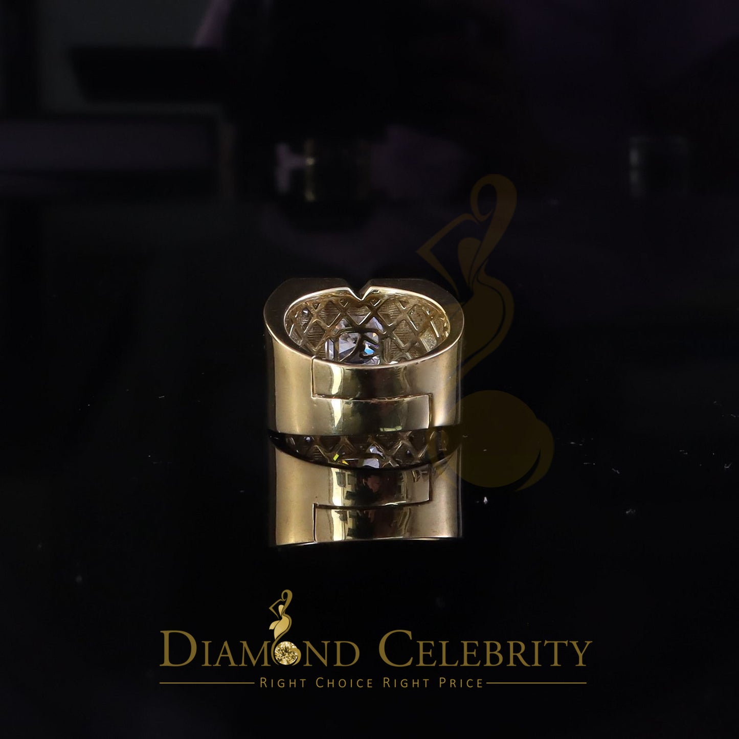 DiamondCelebritees 4.50ct Cubic Zirconia Yellow 925 Silver Men's Adjustable Ring SZ From 9 to 11