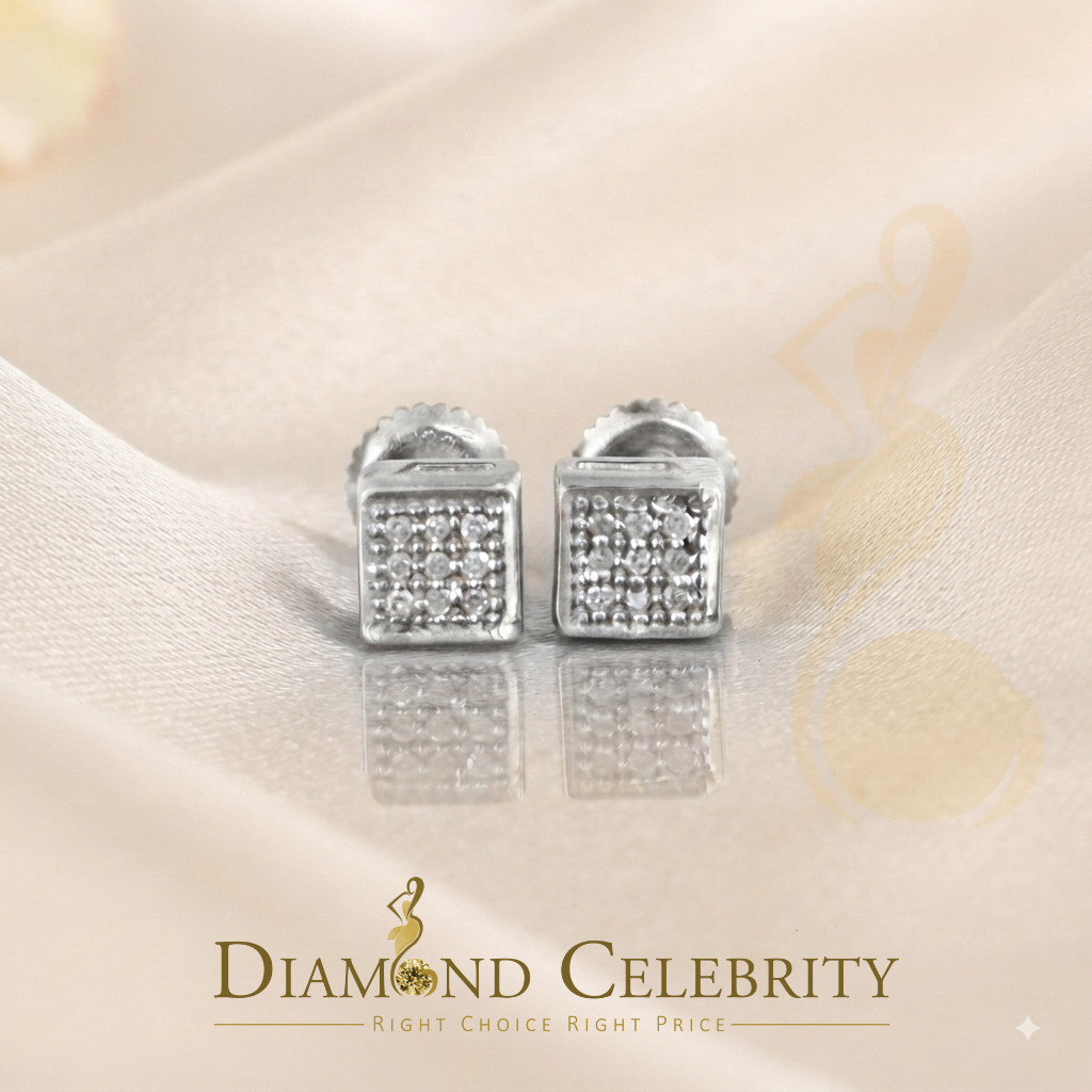 DiamondCelebritees 0.05ct Micro Pave 925 White Silver Diamond Square Earring For Men's & Women's