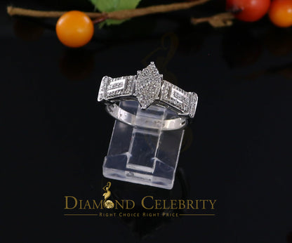 DiamondCelebritees 925 Silver White Engagement Womens Pear Shape Ring Size 7 With 0.33CT Diamond