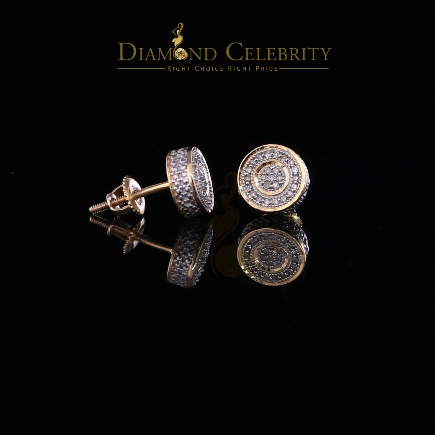 DiamondCelebritees 10K Real Yellow Gold Men's/Women's Real Micro Diamond 0.15CT Stud Earring