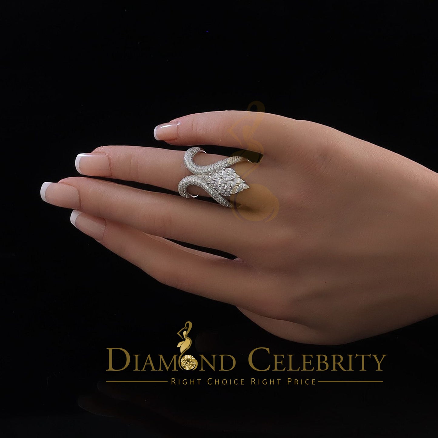 DiamondCelebritees Sterling White Silver 2.00ct Cubic Zirconia Cocktail Floral Women's Ring Size 7