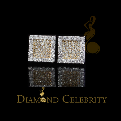 DiamondCelebritees 925 Yellow Silver 0.80ct VVS 'D' Moissanite Square Stud Earring Men's/Womens