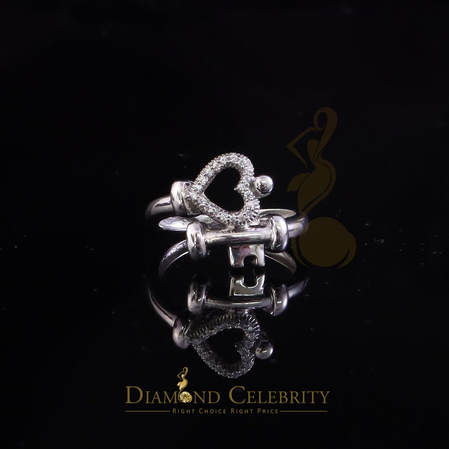 DiamondCelebritees 925 Sterling Silver 0.20ct Cubic Zirconia Promise Heart White Key Ring Size 7